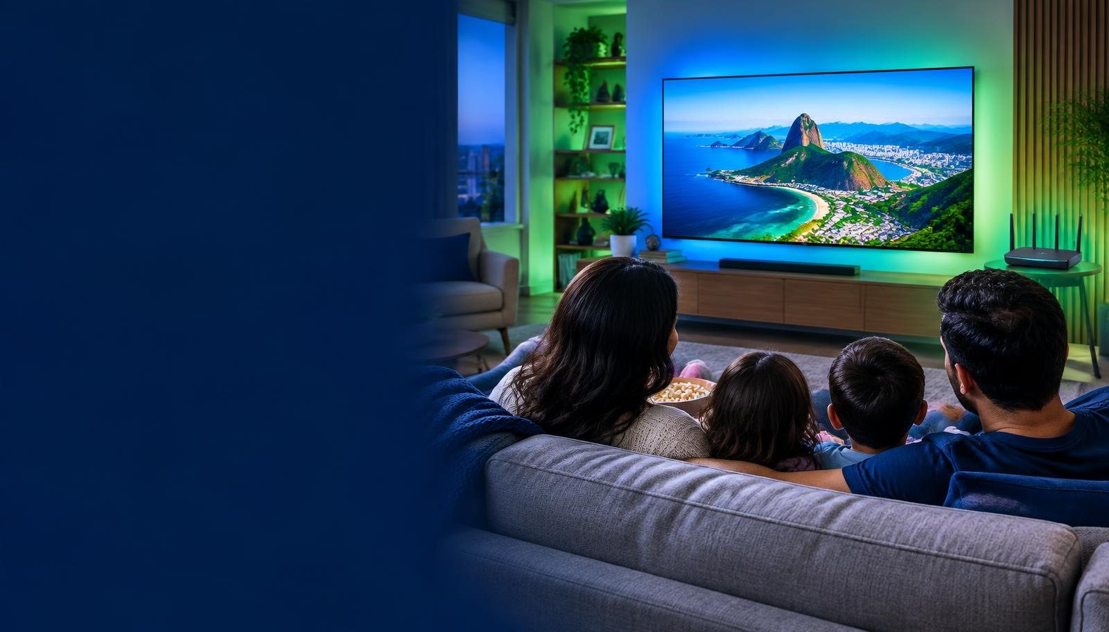 Família conectada pela internet fibra